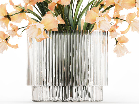 Beautiful Bouquet In Glass Vase With Flowers Iris 573 3D Модель