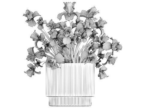 Beautiful Bouquet In Glass Vase With Flowers Iris 573 3D Модель