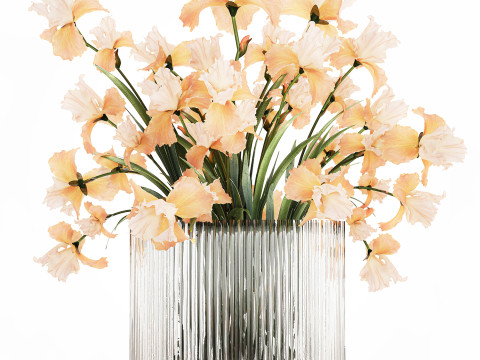 Beautiful Bouquet In Glass Vase With Flowers Iris 573 3D Модель