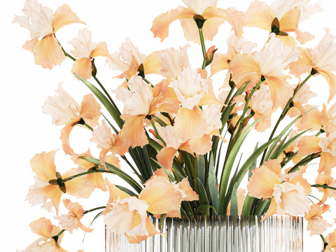 Beautiful Bouquet In Glass Vase With Flowers Iris 573 3D Модель