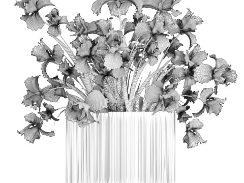 Beautiful Bouquet In Glass Vase With Flowers Iris 573 3D Модель