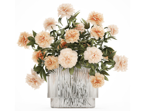 Beautiful Bouquet Glass Vase Peony Flowers 574 Model 3D