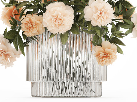 Beautiful Bouquet Glass Vase Peony Flowers 574 Modello 3D