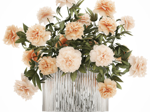 Beautiful Bouquet Glass Vase Peony Flowers 574 Modello 3D