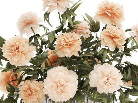 Beautiful Bouquet Glass Vase Peony Flowers 574 Modello 3D