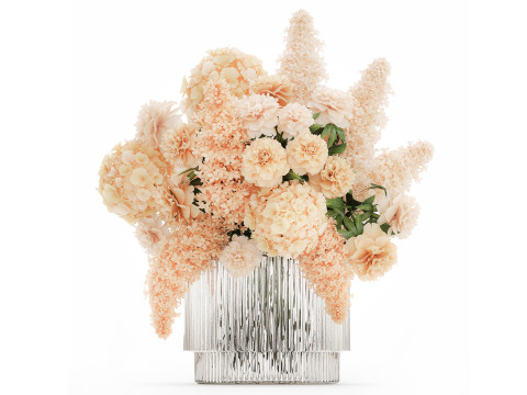 Beautiful Bouquet Hydrangea Peony Lilac Flowers glass vase 575 Modelo 3D