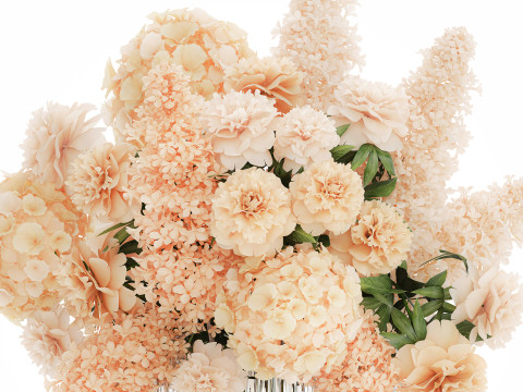 Beautiful Bouquet Hydrangea Peony Lilac Flowers glass vase 575 3D Model