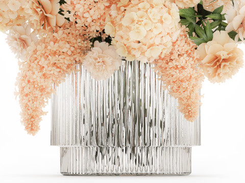 Beautiful Bouquet Hydrangea Peony Lilac Flowers glass vase 575 3D Model