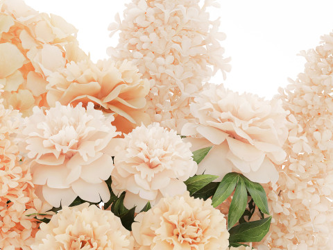 Beautiful Bouquet Hydrangea Peony Lilac Flowers glass vase 575 3D Model