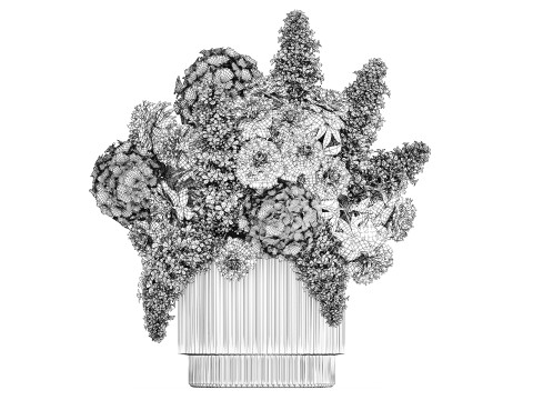 Beautiful Bouquet Hydrangea Peony Lilac Flowers glass vase 575 3D Model