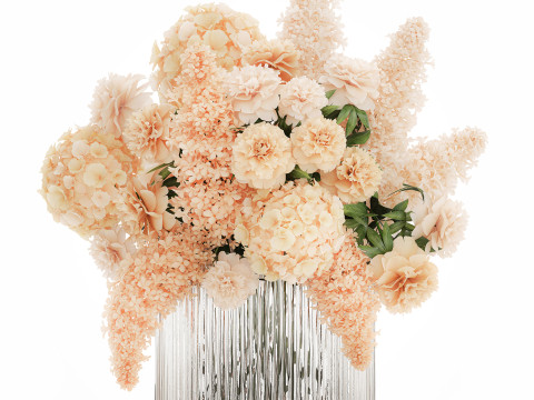 Beautiful Bouquet Hydrangea Peony Lilac Flowers glass vase 575 3D Model