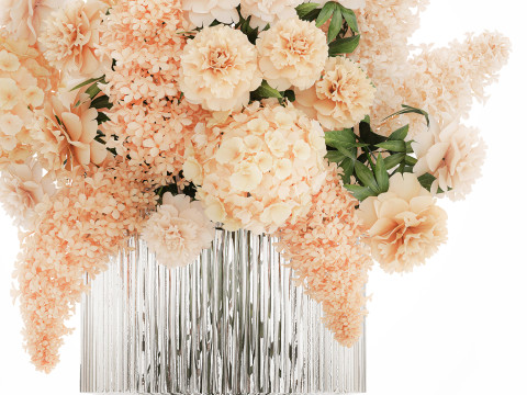 Beautiful Bouquet Hydrangea Peony Lilac Flowers glass vase 575 3D Model