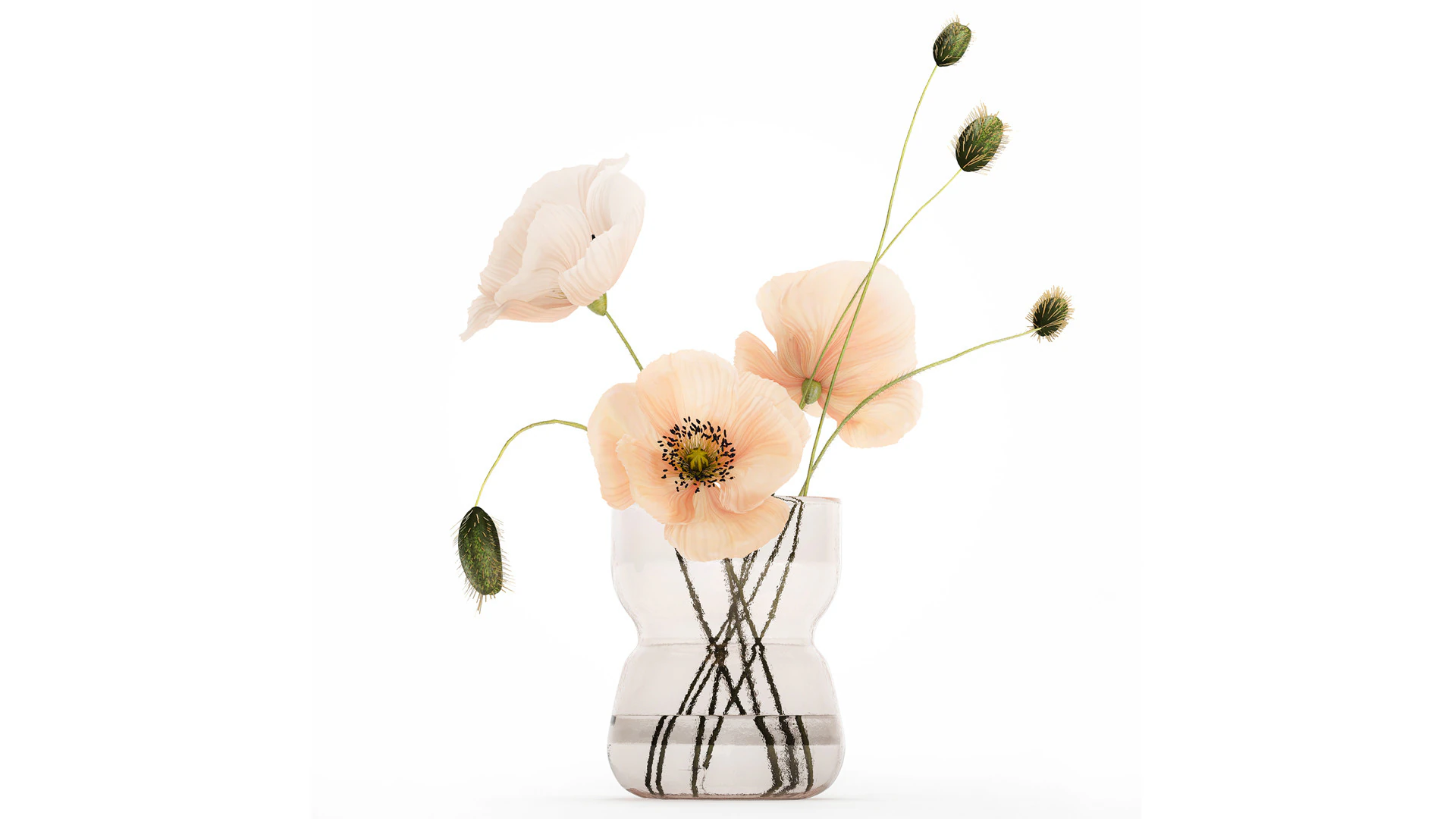 Beautiful Bouquet Glass Vase Icelandic Poppy 577 3D Model .c4d .max .obj .3ds .fbx .stl .blend 