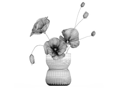 Beautiful Bouquet Glass Vase Icelandic Poppy 577 Model 3D
