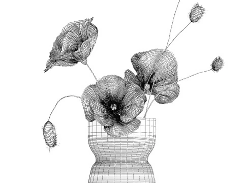 Beautiful Bouquet Glass Vase Icelandic Poppy 577 3D Model