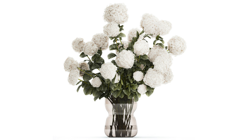 Festive Bouquet In Glass Vase White Hydrangea 578 3D Model .c4d .max .obj .3ds .fbx .stl .blend