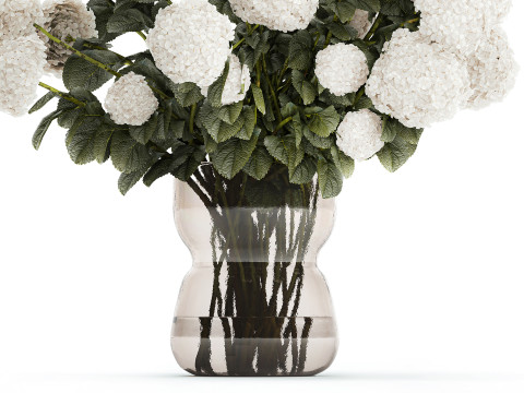 Festive Bouquet In Glass Vase White Hydrangea 578 3D Model