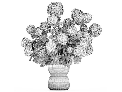 Festive Bouquet In Glass Vase White Hydrangea 578 3D Model