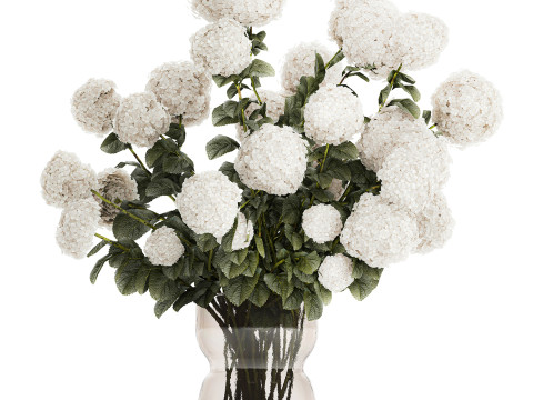 Festive Bouquet In Glass Vase White Hydrangea 578 3D Model