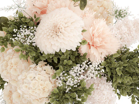 Klein Boeket In Vaas Hortensia Chrysant Lila 579 3D Model