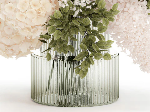 Klein Boeket In Vaas Hortensia Chrysant Lila 579 3D Model