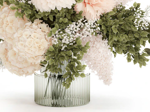 Klein Boeket In Vaas Hortensia Chrysant Lila 579 3D Model