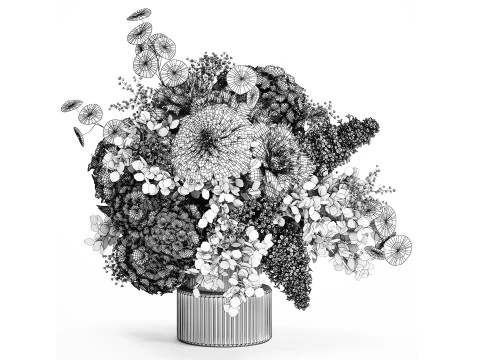 Klein Boeket In Vaas Hortensia Chrysant Lila 579 3D Model