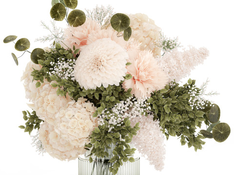 Small Bouquet In Vase Hydrangea Chrysanthem Lilac 579 3Dモデル