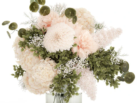 Klein Boeket In Vaas Hortensia Chrysant Lila 579 3D Model