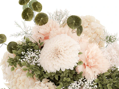 Klein Boeket In Vaas Hortensia Chrysant Lila 579 3D Model