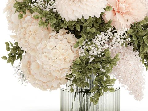 Klein Boeket In Vaas Hortensia Chrysant Lila 579 3D Model