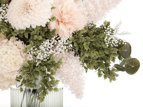 Klein Boeket In Vaas Hortensia Chrysant Lila 579 3D Model