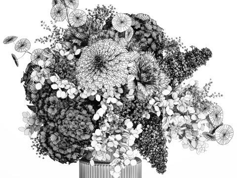 Small Bouquet In Vase Hydrangea Chrysanthem Lilac 579 3Dモデル