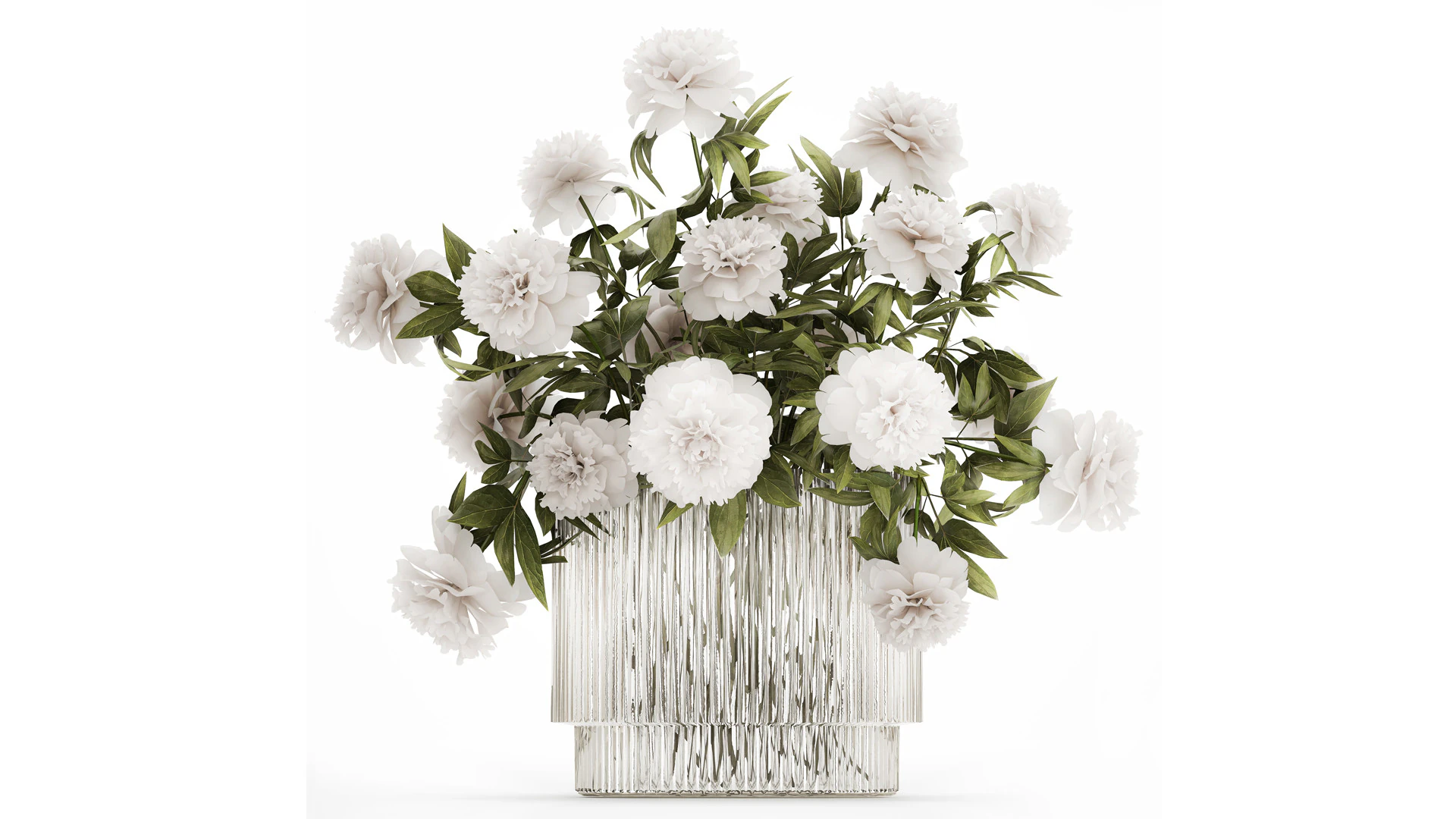 Festive Bouquet In A Glass Vase With White Peony 583 3D Model .c4d .max .obj .3ds .fbx .stl .blend 