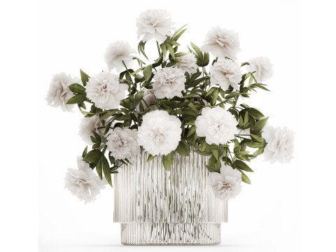 Festive Bouquet In A Glass Vase With White Peony 583 3D Model