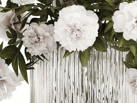 Festive Bouquet In A Glass Vase With White Peony 583 3D Model