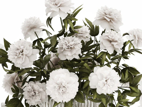 Festive Bouquet In A Glass Vase With White Peony 583 3D Model