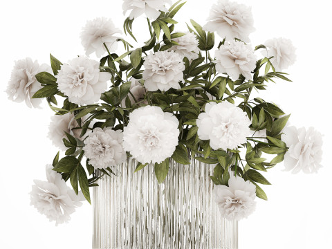 Festive Bouquet In A Glass Vase With White Peony 583 3D मॉडल