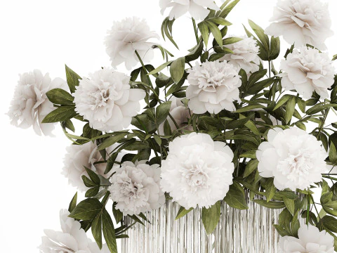 Festive Bouquet In A Glass Vase With White Peony 583 3D Model
