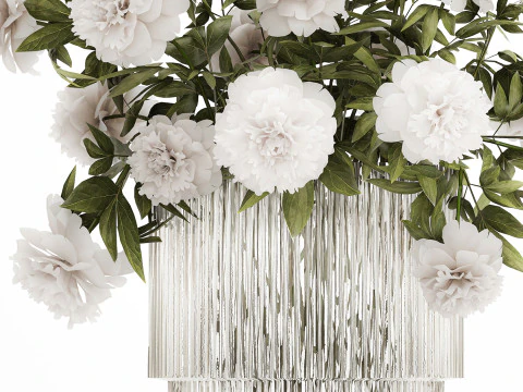 Festive Bouquet In A Glass Vase With White Peony 583 3D Model