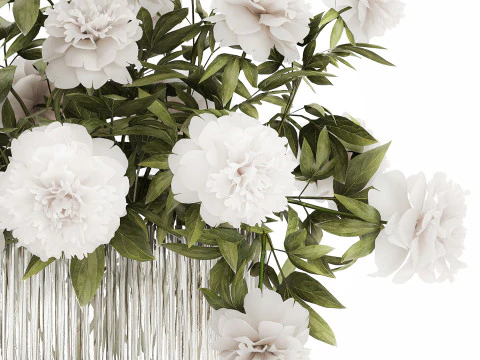 Festive Bouquet In A Glass Vase With White Peony 583 3D Model