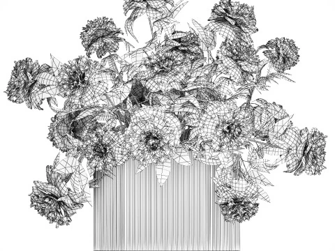 Festive Bouquet In A Glass Vase With White Peony 583 3D Model