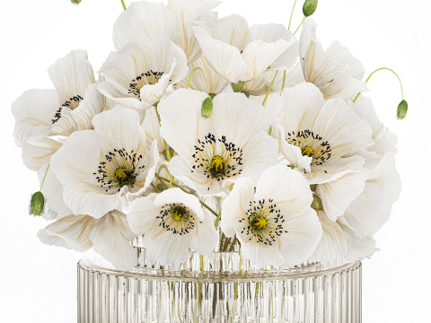 Beautiful Bouquet Of White Wild Flowers Poppy 584 Modelo 3D