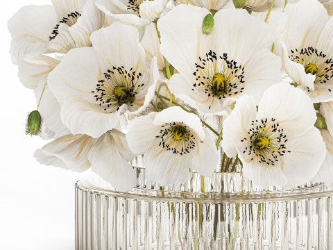 Beautiful Bouquet Of White Wild Flowers Poppy 584 Modelo 3D