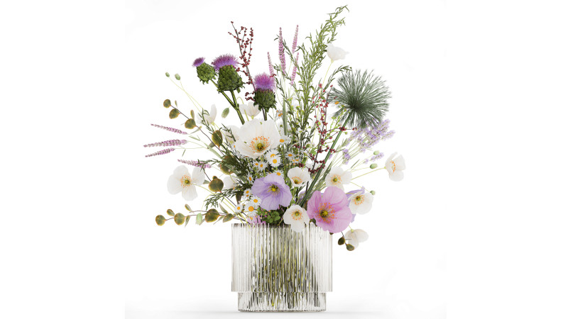 Beautiful Bouquet Of White Wild Flowers poppy 585 Modello 3D .c4d .max .obj .3ds .fbx .stl .blend