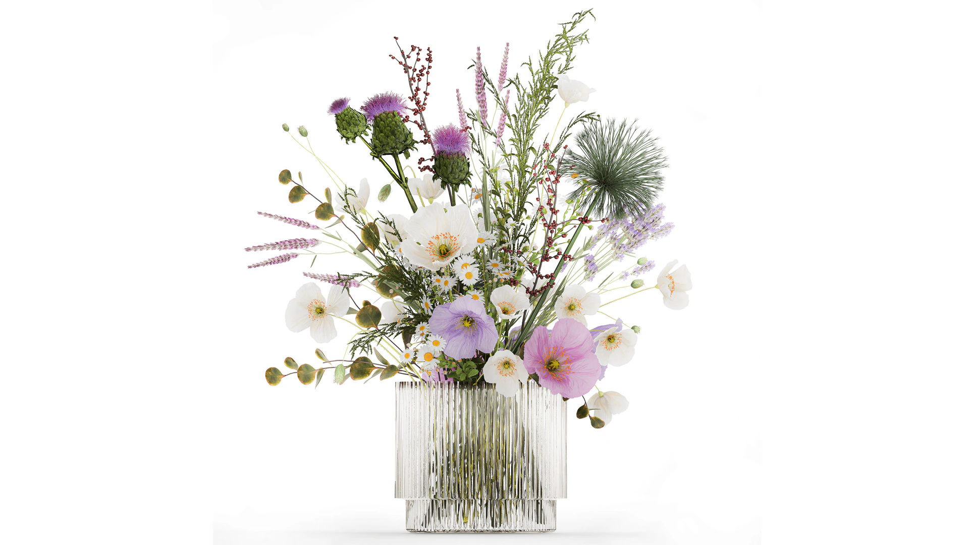 Lindo buqu&ecirc; de flores brancas silvestres papoula 585 Modelo 3D .c4d .max .obj .3ds .fbx .stl .blend 