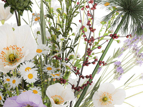 Beautiful Bouquet Of White Wild Flowers poppy 585 Modello 3D