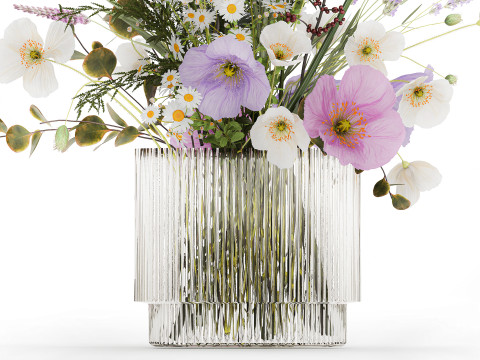 Beautiful Bouquet Of White Wild Flowers poppy 585 Modello 3D