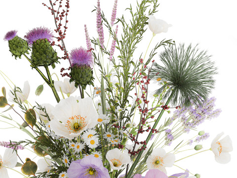 Beautiful Bouquet Of White Wild Flowers poppy 585 Modello 3D