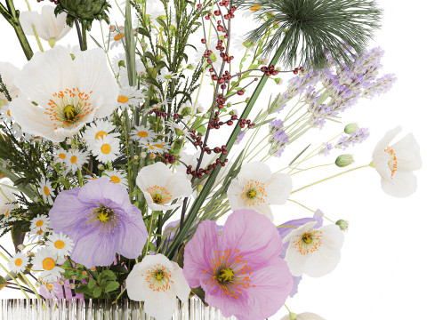 Beautiful Bouquet Of White Wild Flowers poppy 585 Modello 3D